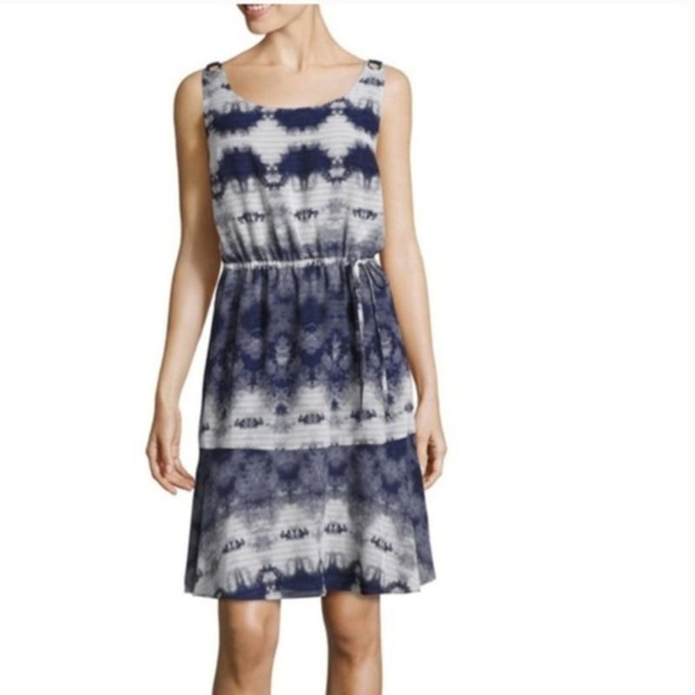 NWT Libby Edelman Blue & White Tie Dye Textured Sleeveless Mini Dress. Size XL